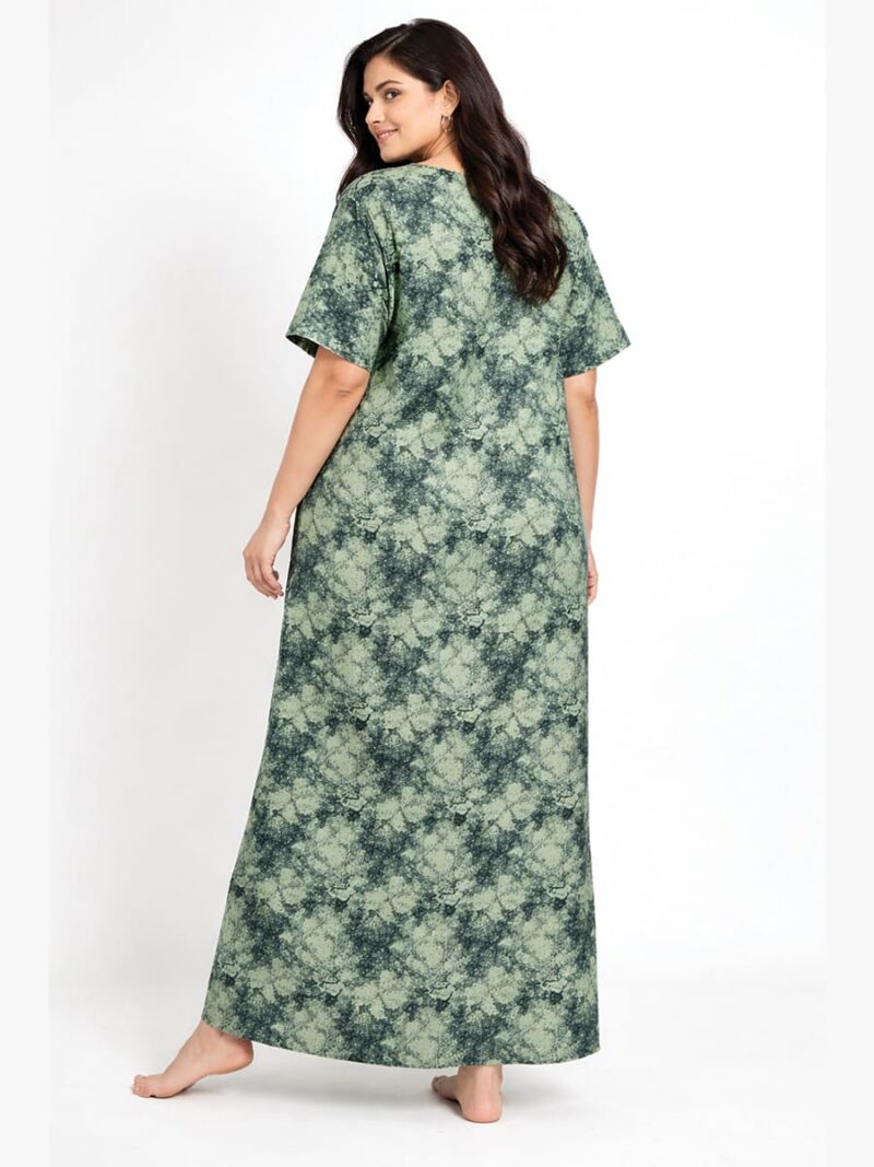 Women's Cotton Floral Zipper Nighty- Mint Green