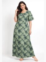 W-NY-174-01-MG-4XL-F Women's Cotton Floral Zipper Nighty- Mint Green