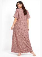 Women's Cotton Floral Zipper Nighty- Terracotta