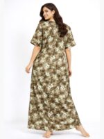 Women's Cotton Floral Zipper Nighty- Brown