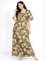 Women's Cotton Floral Zipper Nighty- Brown