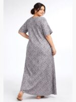 W-NY-174-09-AG-4XL-B Women's Cotton Floral Zipper Nighty- Ash Gray