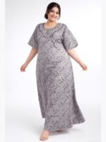 W-NY-174-09-AG-4XL-F Women's Cotton Floral Zipper Nighty- Ash Gray