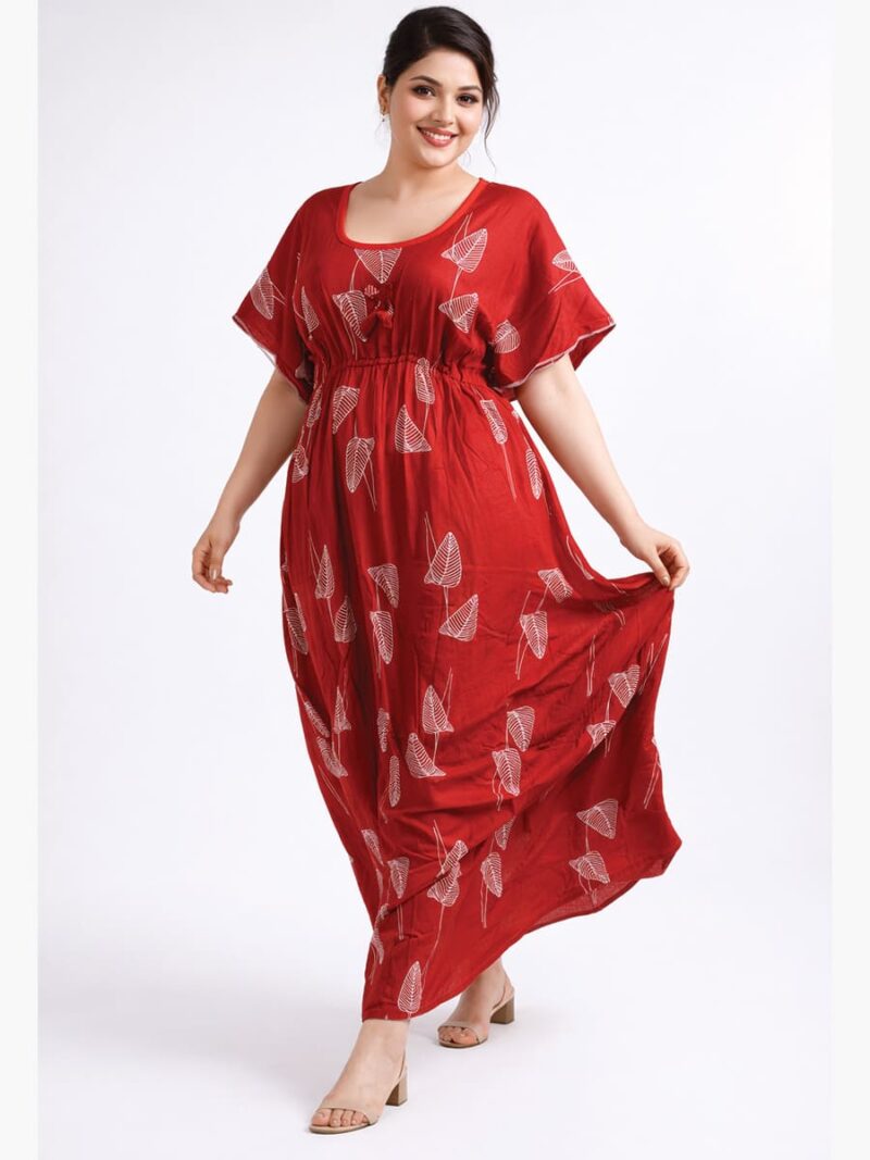 W-NY-177-01-RD-XXL-F Women’s Cotton Printed Kaftan Nighty - Red