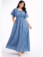 Women’s Cotton Printed Kaftan Nighty - Blue