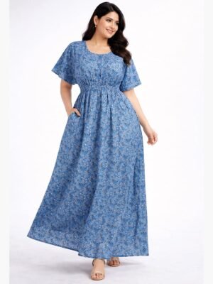 Women’s Cotton Printed Kaftan Nighty - Blue