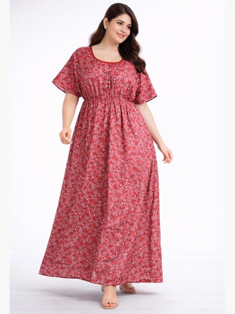 W-NY-177-08-PK-XXL-F Women’s Cotton Printed Kaftan Nighty - Pink