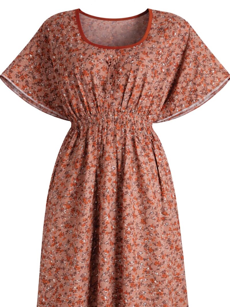 Women’s Cotton Printed Kaftan Nighty - Brown
