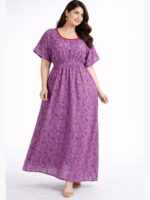 W-NY-177-10-MV-XXL-F Women’s Cotton Printed Kaftan Nighty - Mauve