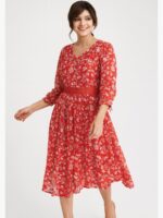 W-TP-143-01-RD-XL-F Women's Chiffon Floral Kurti – Red