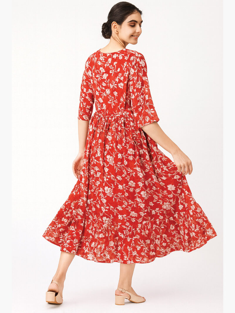 Women's Chiffon Floral Kurti – Red