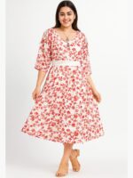 W-TP-143-02-WH-RD-XL-F Women's Chiffon Floral Kurti –White & Red
