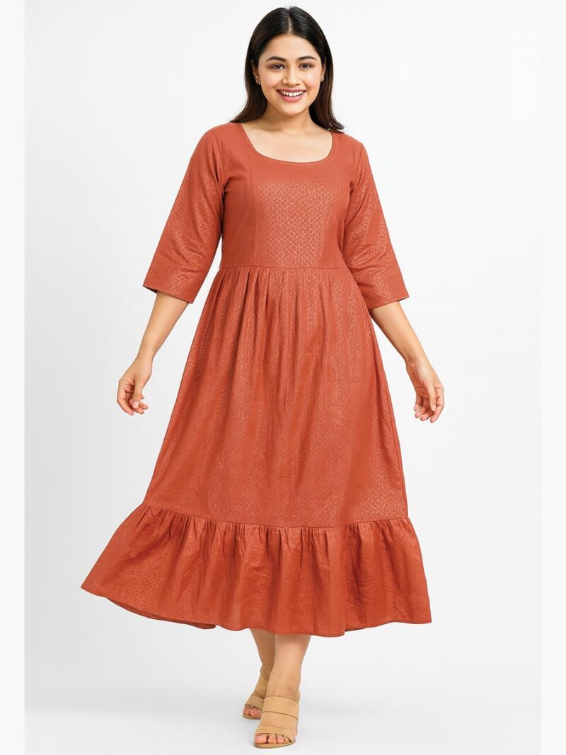 Women's Rayon Flared Kurti – Terracotta
