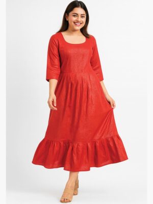 Women's Rayon Flared Kurti – Red
