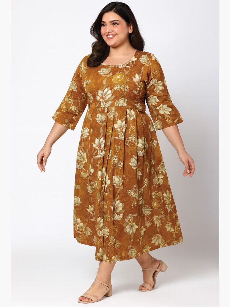 W-TP-157-07-MY-3XL-f Women’s Cotton Floral Feeding Top - Mustard Yellow