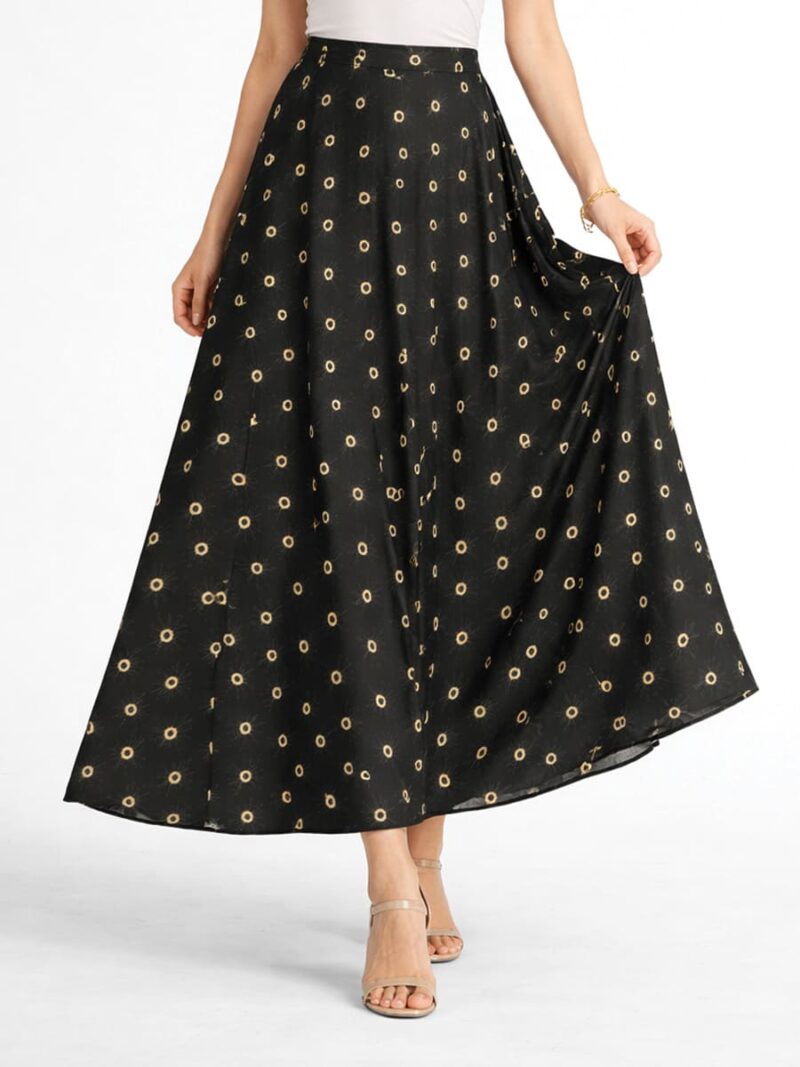 KG-SK-180-02-BK-S-F Women’s Satin Flared Skirt - Black
