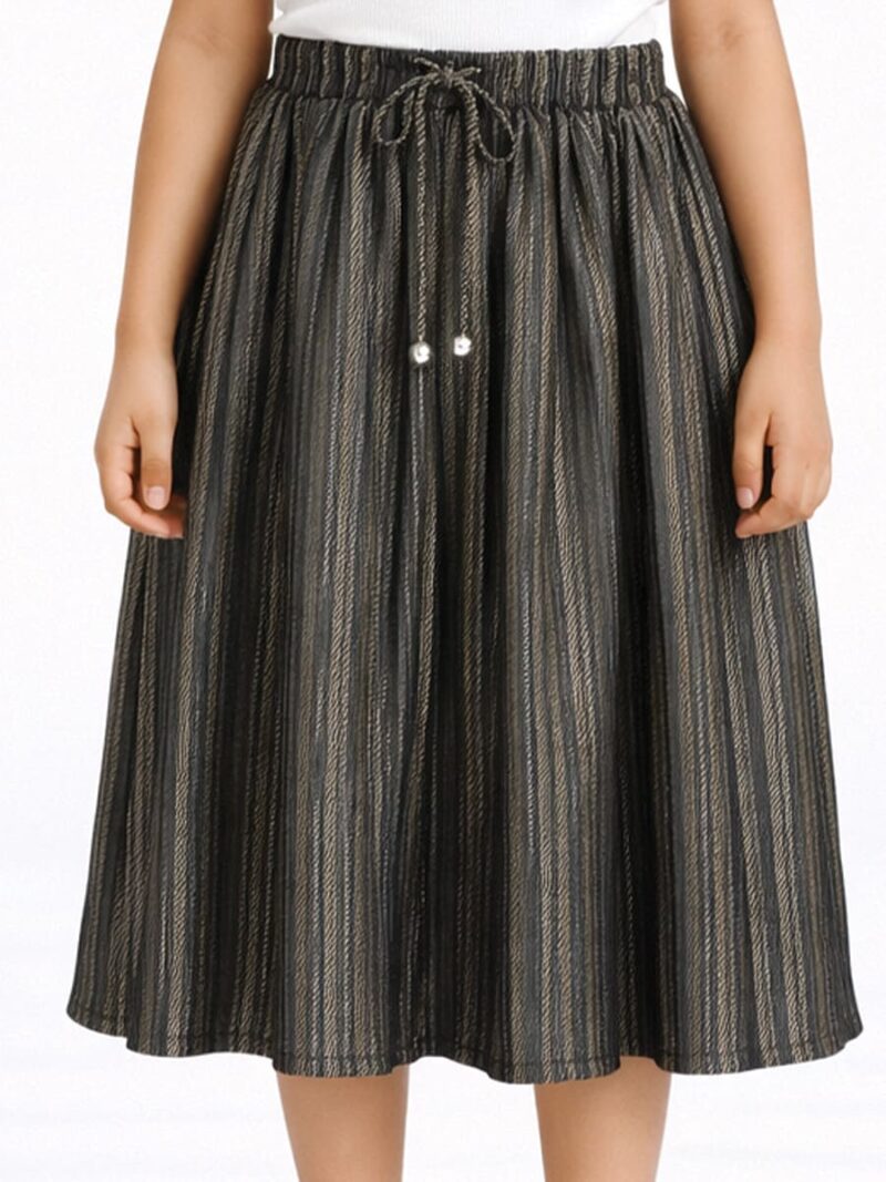Kids Satin Striped Flared Skirt – Coffee