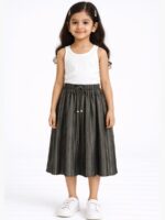 Kids Satin Striped Flared Skirt – Coffee