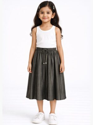 Kids Satin Striped Flared Skirt – Coffee