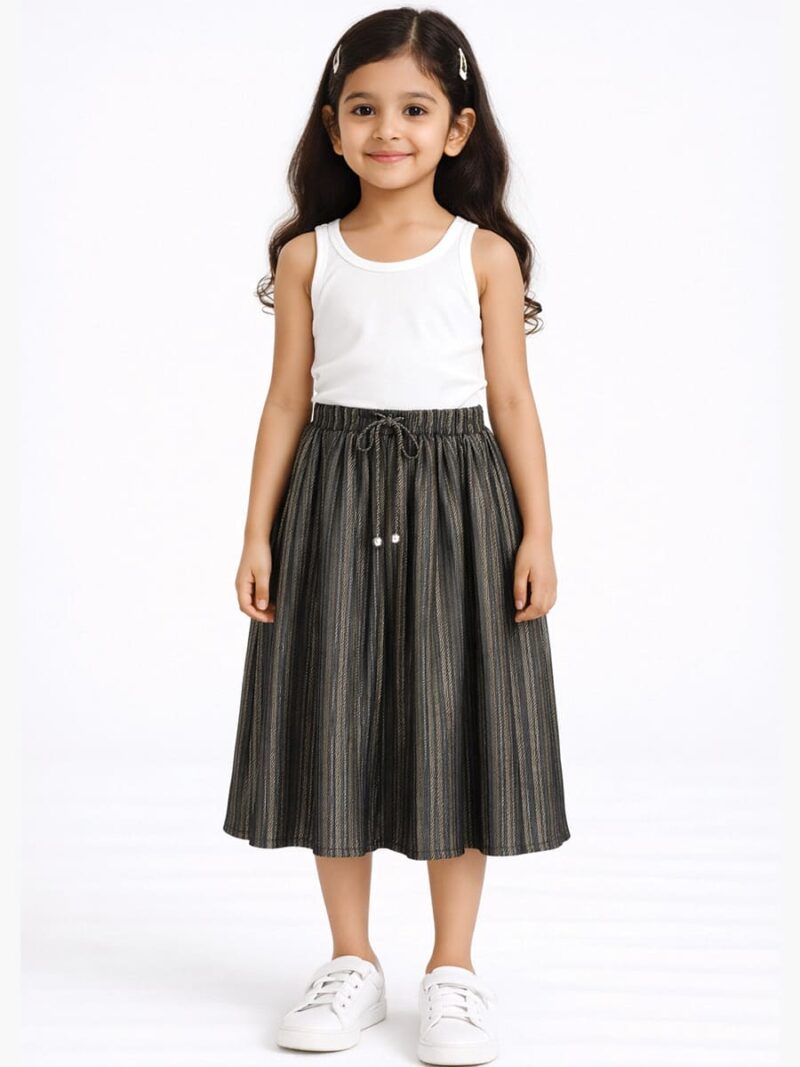 Kids Satin Striped Flared Skirt – Coffee