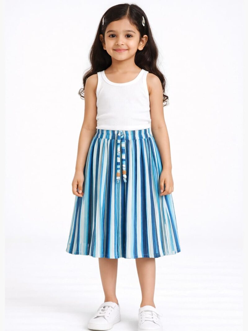 KG-SK-182-02-BL-5Y-F Kids Satin Striped Flared Skirt – Blue