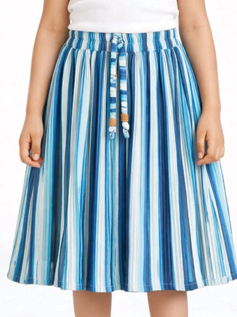 Kids Satin Striped Flared Skirt – Blue