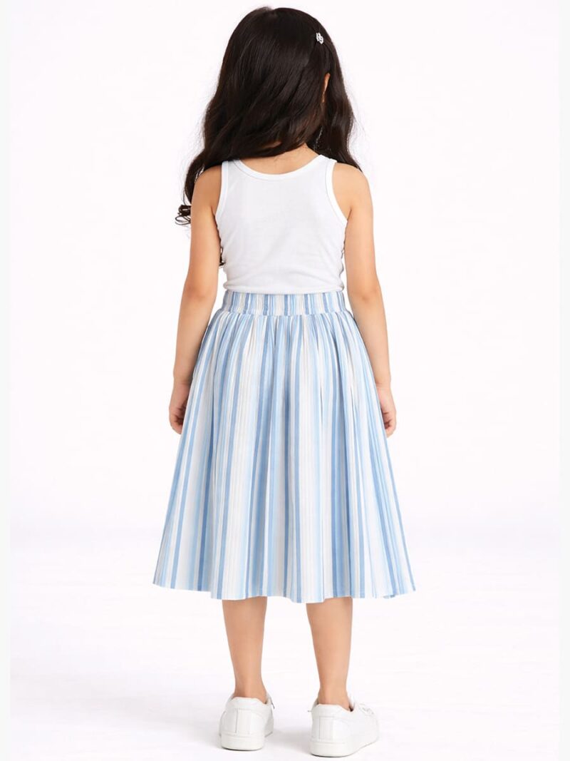 Kids Satin Striped Flared Skirt – Blue