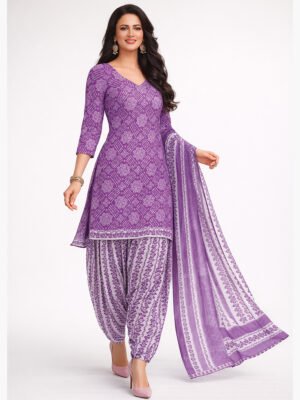 Women's Cotton Floral Salwar Suit - Lavender
