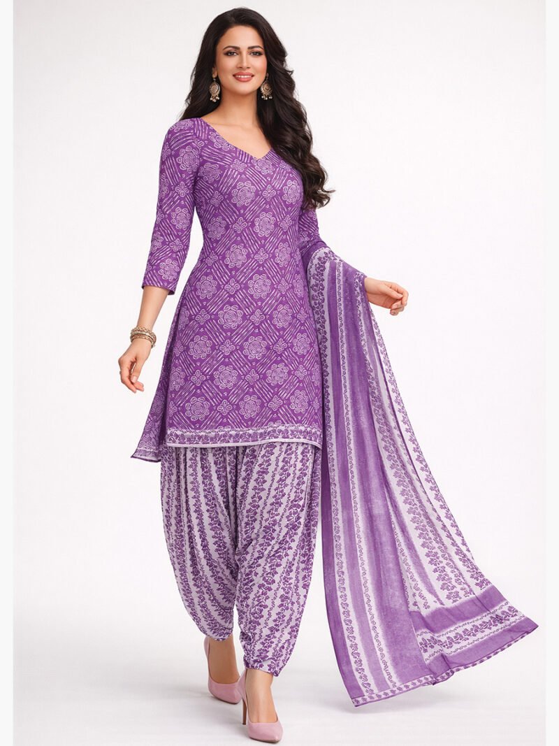 Women's Cotton Floral Salwar Suit - Lavender
