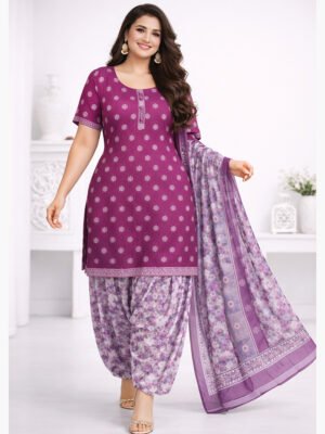 Women's Cotton Floral Salwar Suit - Cerise