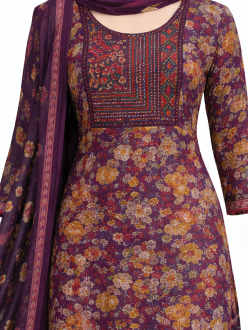 Women’s Rayon Yoke Design Salwar Suit with Dupatta – Purple