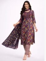 Women’s Rayon Printed Salwar Suit with Dupatta – Purple