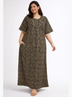 Women's Cotton Floral Plus Size Nighty - Black