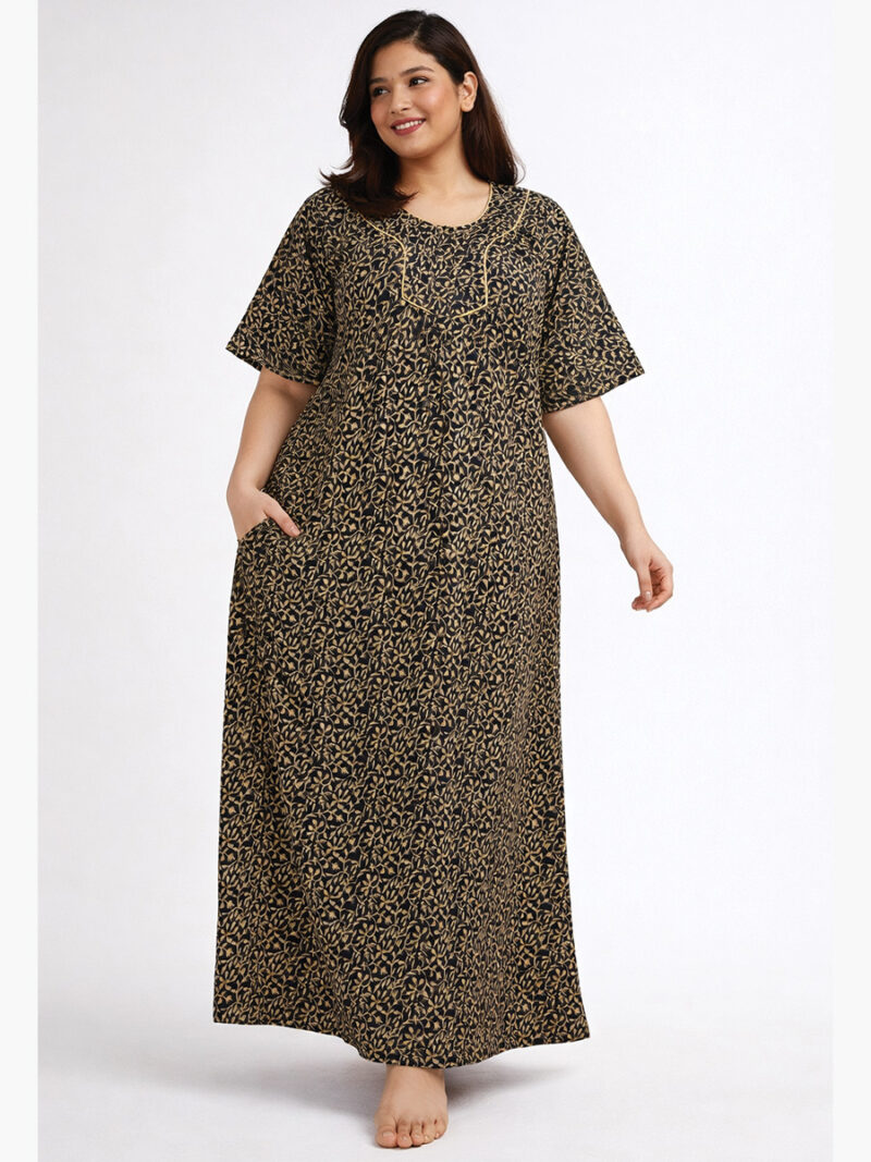 Women's Cotton Floral Plus Size Nighty - Black