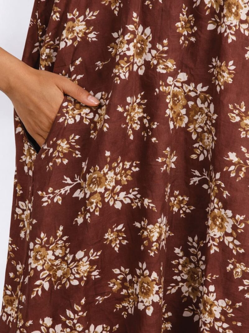 Women's Cotton Floral Maxi Nighty - Brown