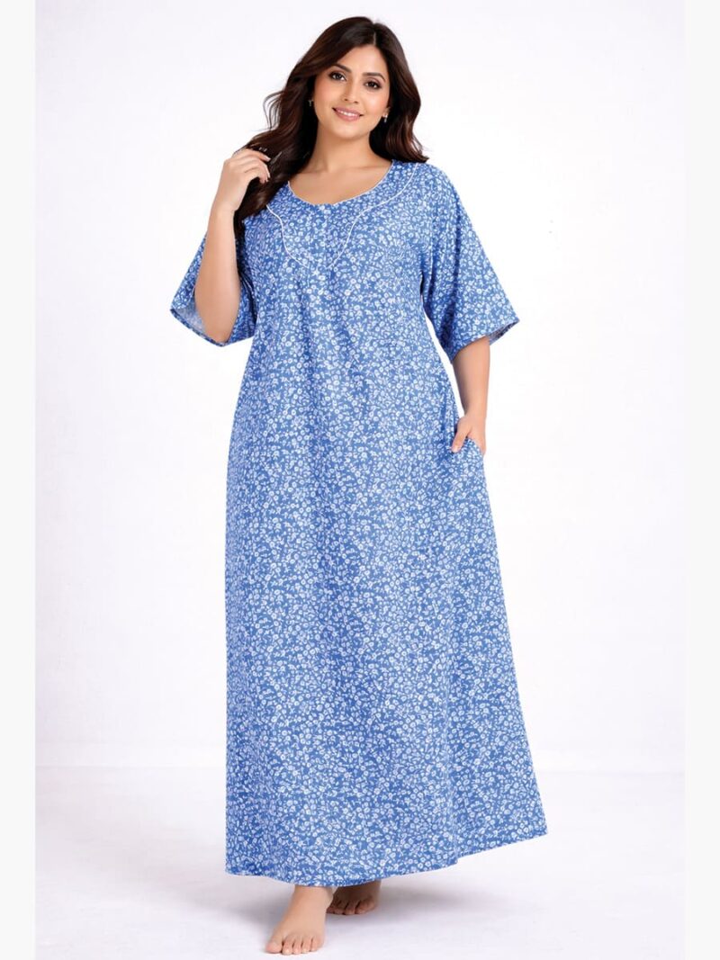 Women's Cotton Floral Plus Size Nighty - Blue