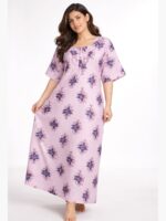 W-NY-178-06-PK-5XL-F Women's Cotton Floral Plus Size Nighty - Pink