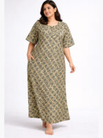 Women's Cotton Floral Plus Size Nighty - Green