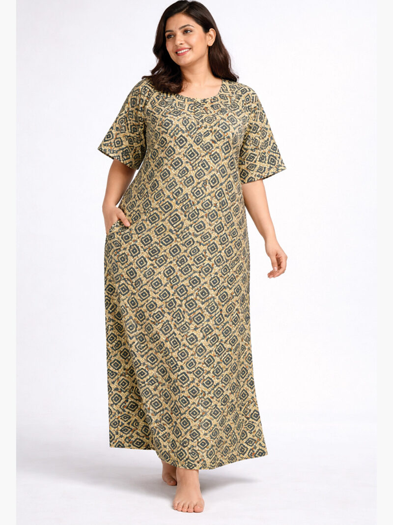 Women's Cotton Floral Plus Size Nighty - Green