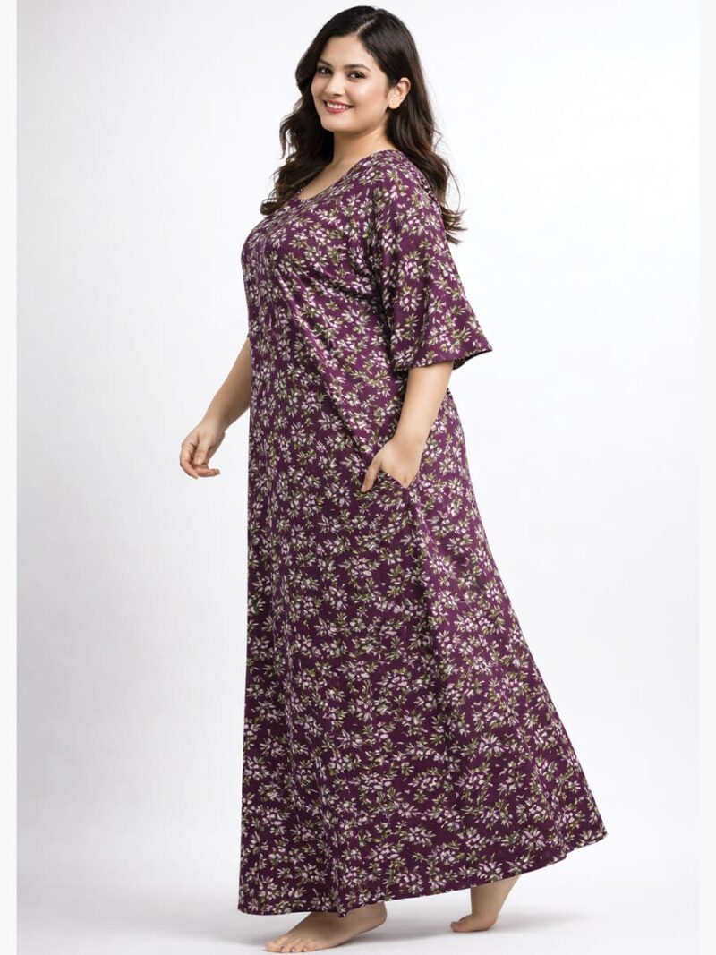 Women's Cotton Floral Plus Size Nighty - Purple