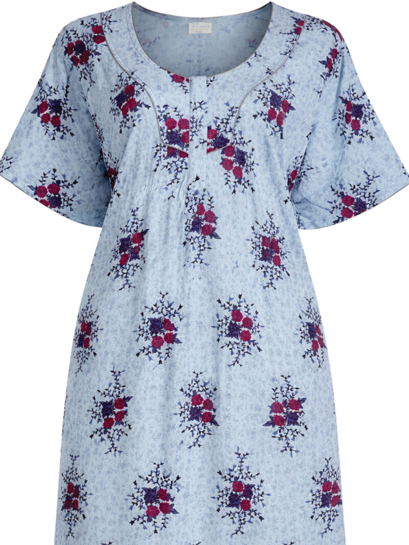 Women's Cotton Floral Plus Size Nighty - Sky Blue