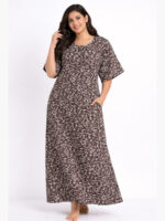 Women's Cotton Floral Plus Size Nighty - Coffee
