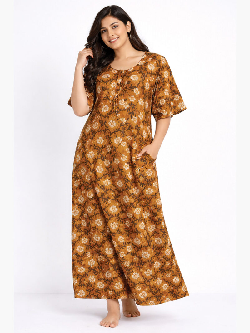 Women's Cotton Floral Plus Size Nighty - Tangerine