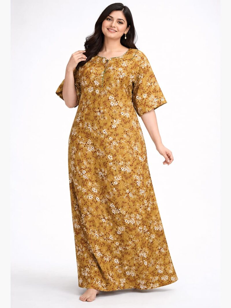 W-NY-179-04-CRM-4XL-F Women's Cotton Floral Plus Size Nighty - Cream