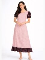 Women's Cotton Floral Frock Nighty - Pink