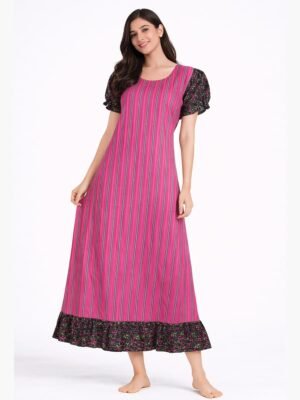 Women's Cotton Floral Frock Nighty - Pink