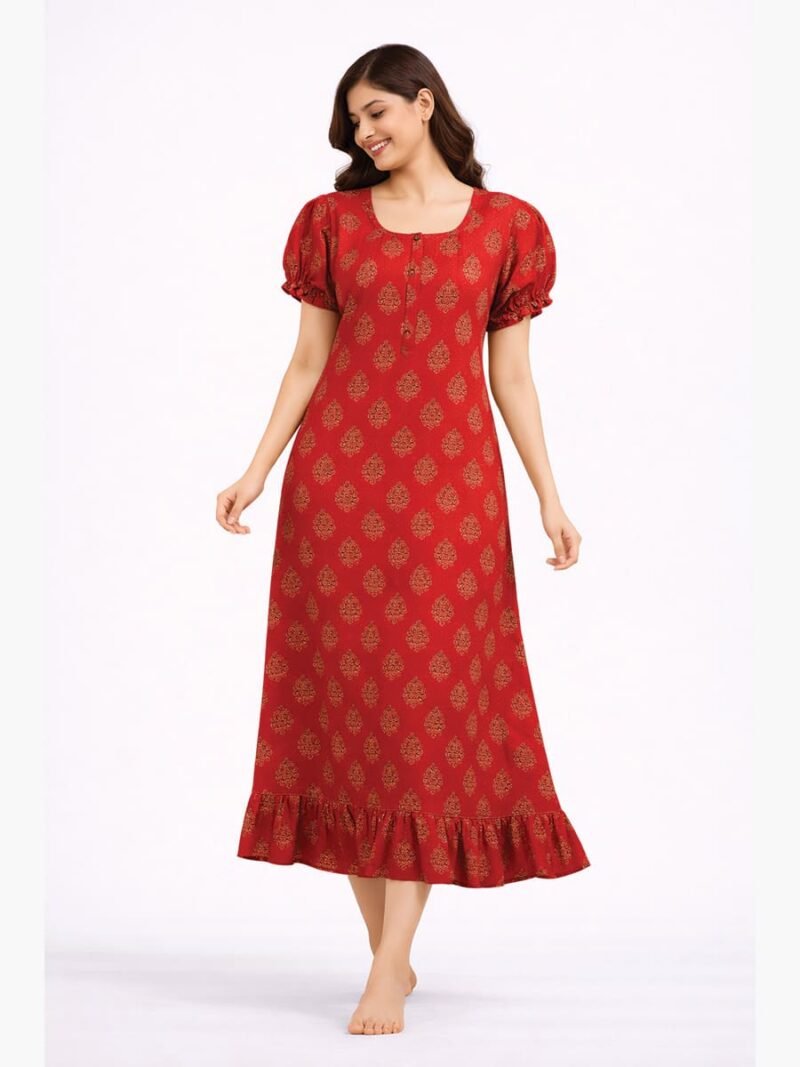 Women's Cotton Zip Frock Nighty - Red