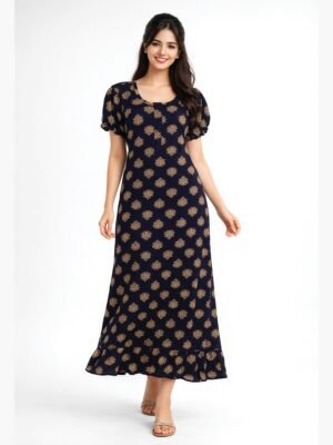 Women's Cotton Zip Frock Nighty - Navy Blue