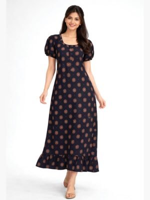 Women's Cotton Zip Frock Nighty - Navy Blue