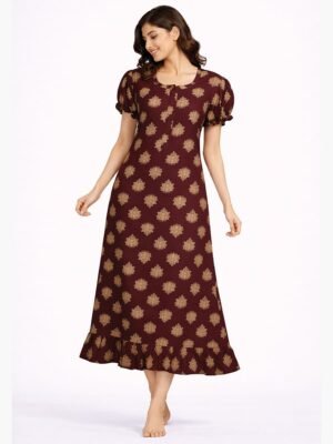 Women's Cotton Zip Frock Nighty - Maroon